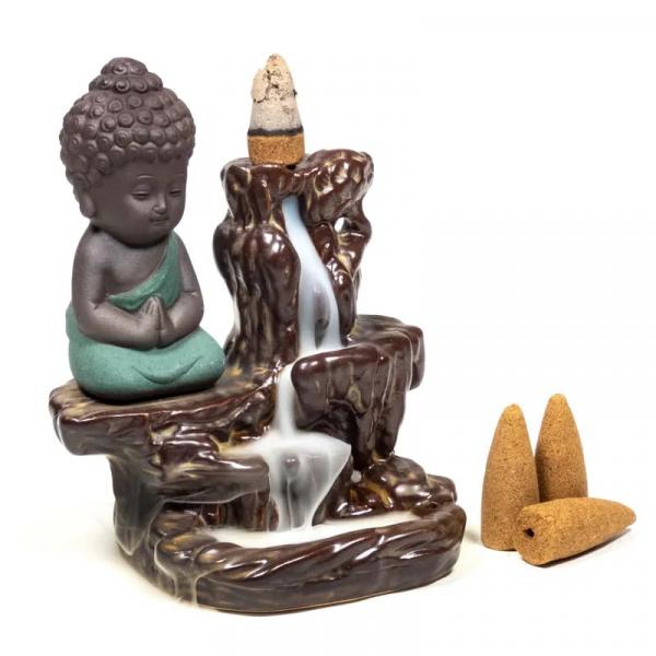 Kleiner Buddha - Backflow & Rückfluss Kegelhalter aus Ton